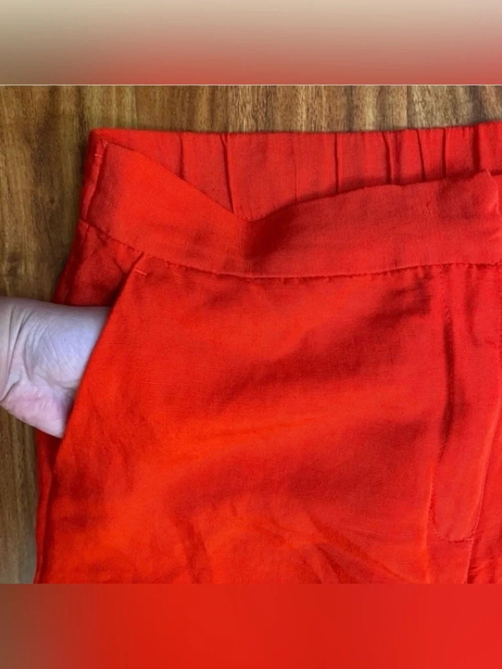 H&M Women's Orange Red Linen Mix High Waist Crop Flared Pants Size 10 Coastal